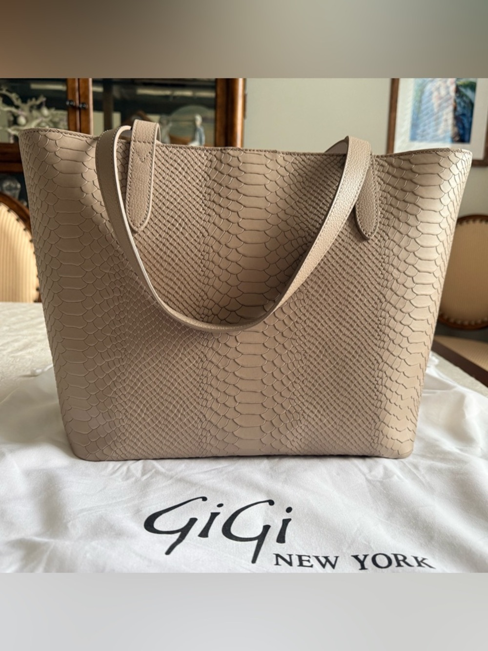 GiGi New York Neutral Taupe Snake-Embossed Tote